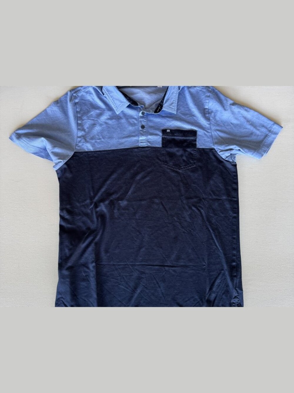 Travis Mathew Polo Shirt Blue Navy Colorblock Chest Pocket Size L